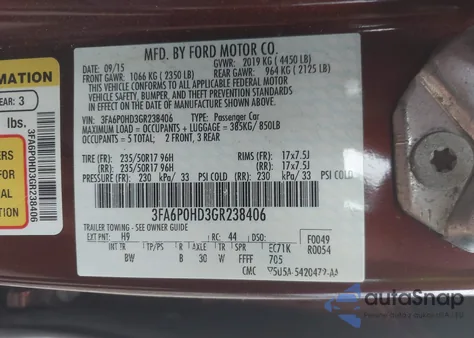 2016 Ford Fusion Se из США, поврежденный, VIN 3FA6P0HD3GR238406